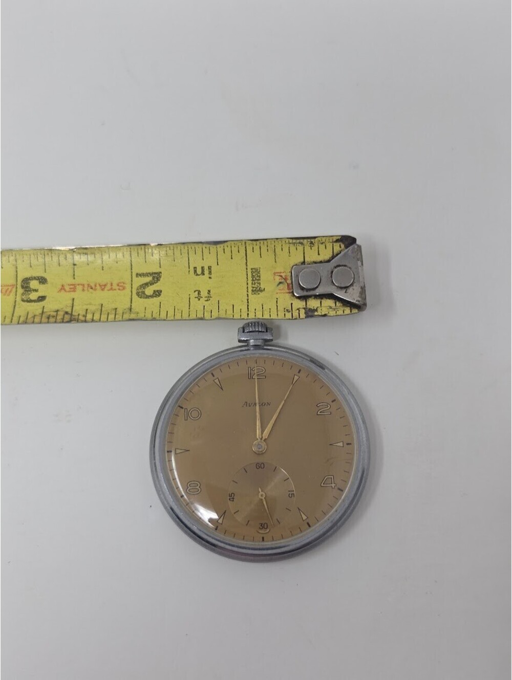 Avalon Pocket Watch Gold Tone Dial Silver Tone Case Small Seconds Analog